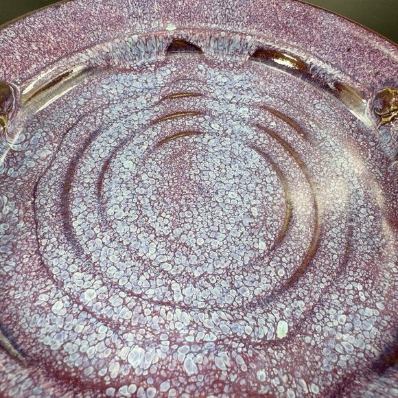 Hand Made Vintage Pottery Dish Tray With Handles Purple Drip Glaze Artist Signed - Picture 9 of 15